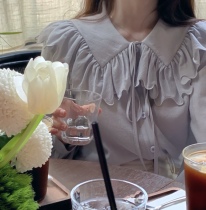 chao Han ~ lace doll collar big flap long sleeve acetate shirt woman 150 little sub