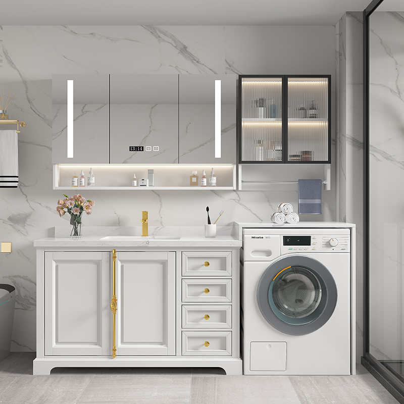 American Washing Machine Integrated Cabinet Balcony Handwashing Pool Washbasin Cabinet Combined Makeup Room Wash Terrace Rock Board Bath Cabinet