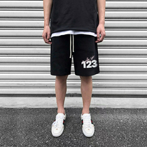 RRR123 TALK niche tide brand American summer sports and leisure cotton black loose mens basketball shorts