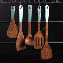 Creative Color Handle Nonstick Cookware Long Handle Pan Shovel No Waxed Chicken Wings Wood Scoop Wooden Spoon Suit Cooking Spoon Shovel Kitchen