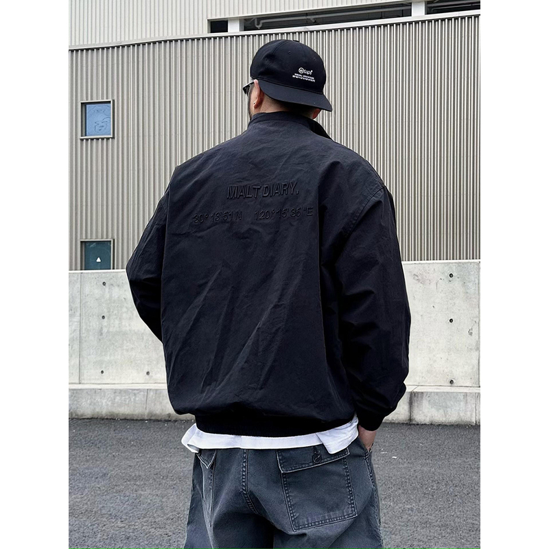 Maltdiary Plus Size American Style Coach Jacket Stand Collar Casual Solid Color Outdoor Versatile Flight Jacket