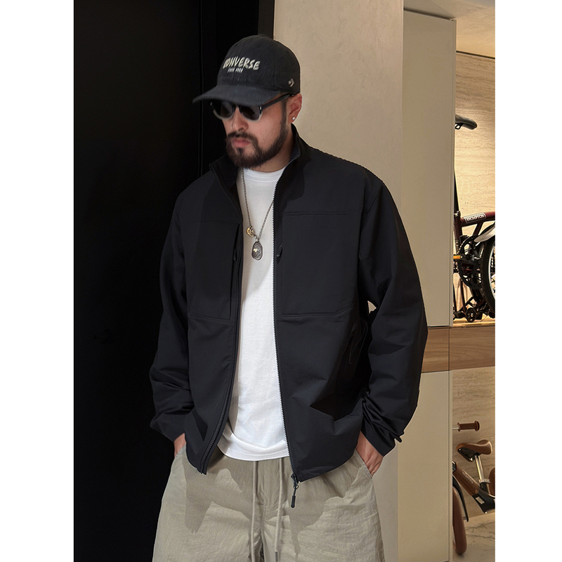 Maltdiary Large Size Autumn Men's Stand-Up Collar Windproof and Water-Repellent Casual Outdoor Loose Soft Shell Jacket