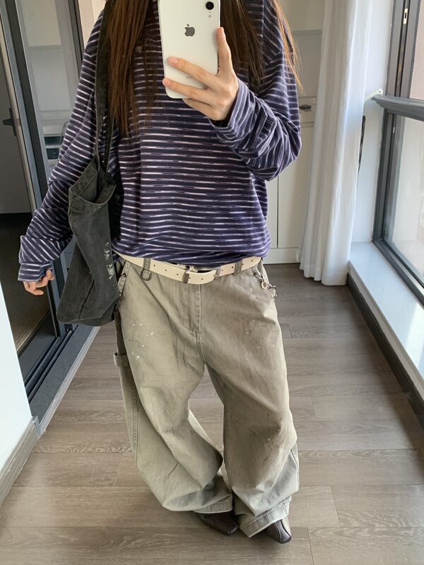 Yewpout Ink-Splashed Deconstructed Lumberjack Pants, Cool Gray Chain-Decorated Drapey Wide-Leg Floor-Length Workwear Casual Trousers Yewpout Ink-Splashed Deconstructed Lumberjack Pants, Cool Gray Chain-Decorated Drapey Wide-Leg Floor-Length Workwear Casual Trousers