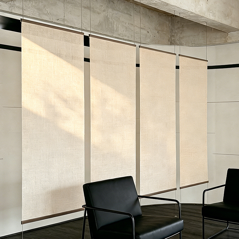Zen-Style Linen Japanese Semi-Transparent Fabric Hanging Curtain Partition for Living Room and Office Space Divider Screen Curtain