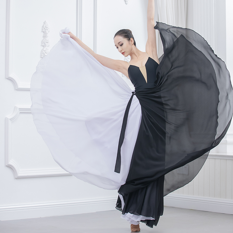 New modern dance length dress a large hem skirt practice double dance skirt performance dress flutter Chinese wind writing true