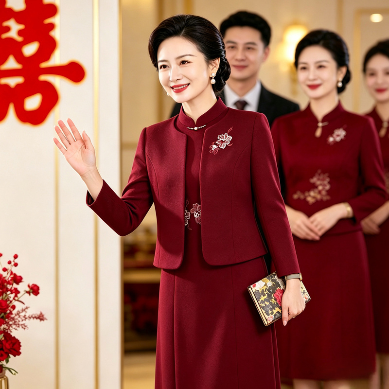 Elegant Autumn Outfit for Mother-In-Law: Dress, Blazer, and High-End Formal Attire for Petite Mothers, Suitable for Wedding Banquets and Toasting Elegant Autumn Outfit for Mother-In-Law: Dress, Blazer, and High-End Formal Attire for Petite Mothers, Suitable for Wedding Banquets and Toasting