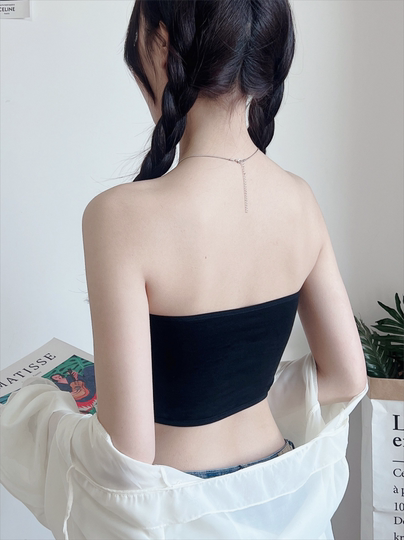 Black Modal Anti-Exposure Chest Cover Bandeau One-Piece Base Layer Strapless Non-Slip Underwear for Women Summer