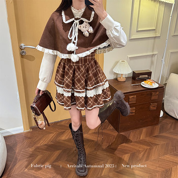 Retro fake two-piece dress for women pinch waist puffy skirt