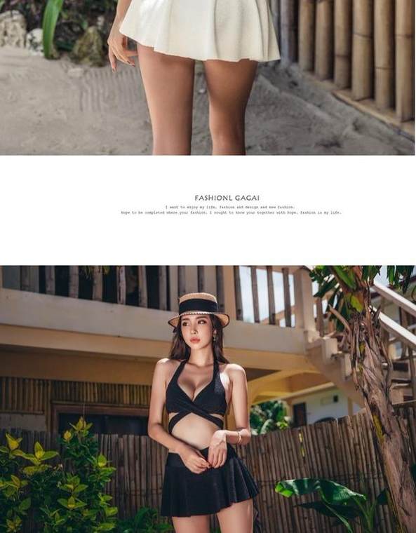 Bathing Suit Female Sexy Small Bust Gathering Slimming Skirt One-Shoulder  Flounced South Korea Students Small Popular Types Bikini