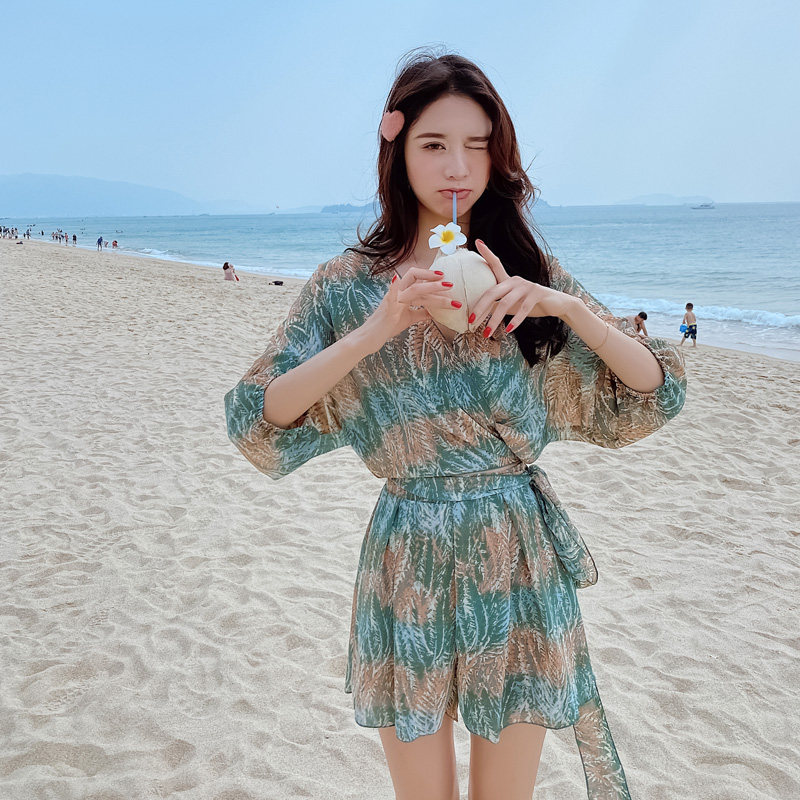 Two-style swimsuit women's three sets with wind conservative cover for slim sexy bikini Andromeda Fan spa swimsuit