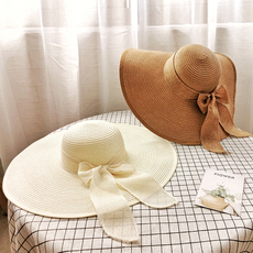пляжная шляпа 夏季海边防晒草帽可折叠蝴蝶结沙滩帽女士大沿帽旅游度假遮阳帽
