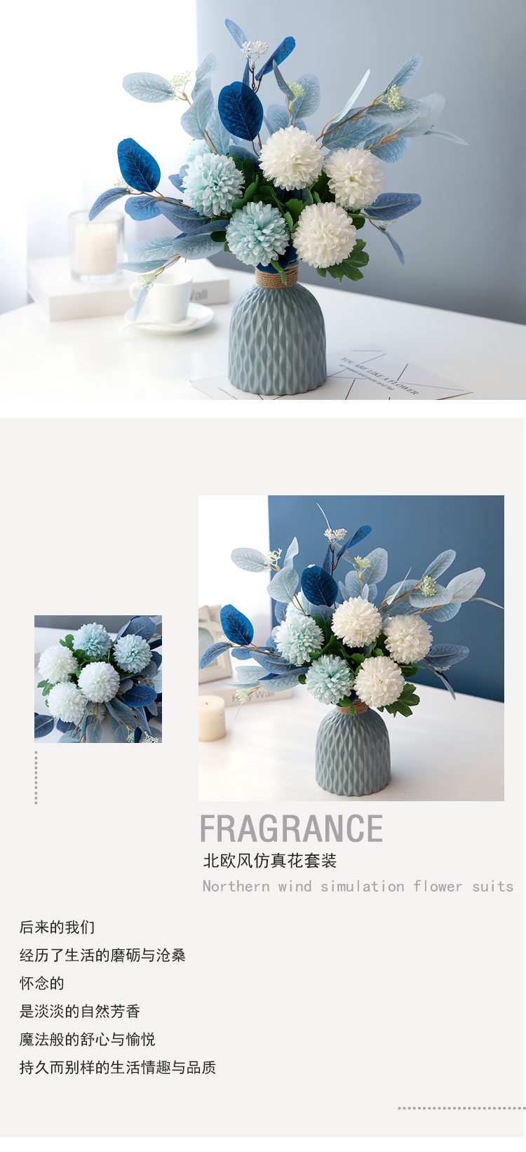 Mediterranean Jane simulation flower art beauty of Japanese blue and white porcelain vase eucalyptus eucalyptus leaves silk suit furnishing articles