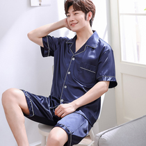 Sleepwear Men Trends Fashion Personality Ice Silk Short Sleeve Shorts Two Suits Summer Thin-Emulated Silk Home Conserved