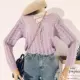 Áo nữ mùa thu 2018 phiên bản Hàn Quốc mới của chiếc áo blouse dài tay cổ chữ V có cổ rộng, áo len mỏng