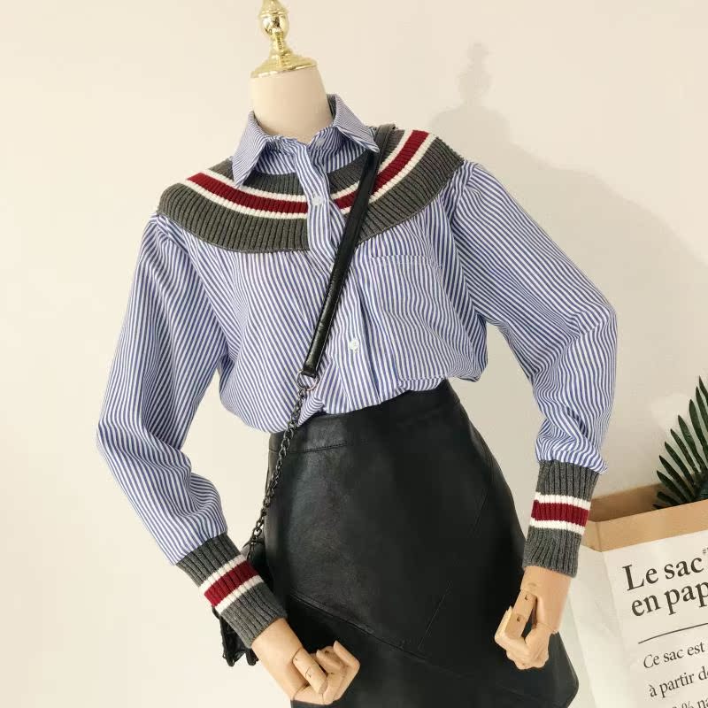 Chic Hồng Kông nếm 2018 thu đông mới áo sơ mi khảm sườn khâu ba chiều dài tay áo rộng mỏng lười áo sơ mi trắng nữ đi học