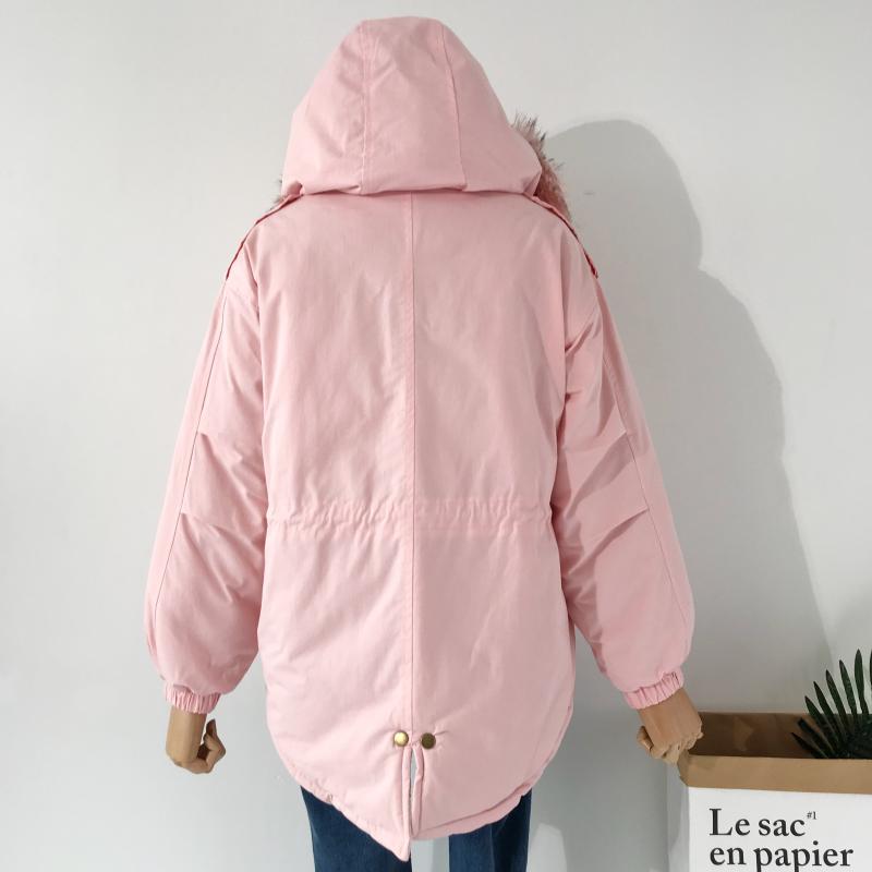 Hàn Quốc Dongdaemun 2018 mùa đông mới ấm áp len trùm đầu cổ áo dây rút eo thon dài áo cotton áo khoác dạ nữ dáng suông ngắn