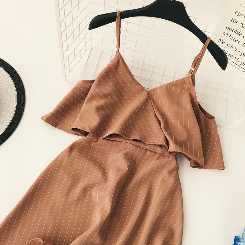 Phong cách châu Âu và retro retro dọc cổ chữ V máy cẩn thận xù ra khỏi vai ngắn tay ngực ngực eo Một chiếc váy nữ 	váy rút dây eo	