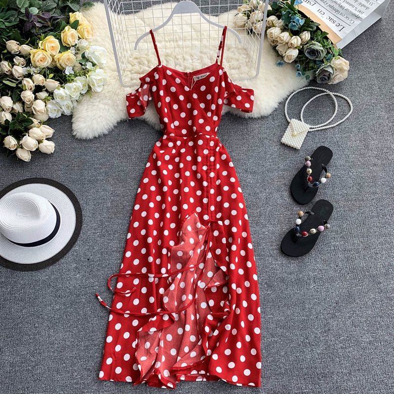 Pháp thích hợp váy retro sóng V-cổ quây dây đeo váy eo không thường xuyên xù váy - Sản phẩm HOT váy babydoll