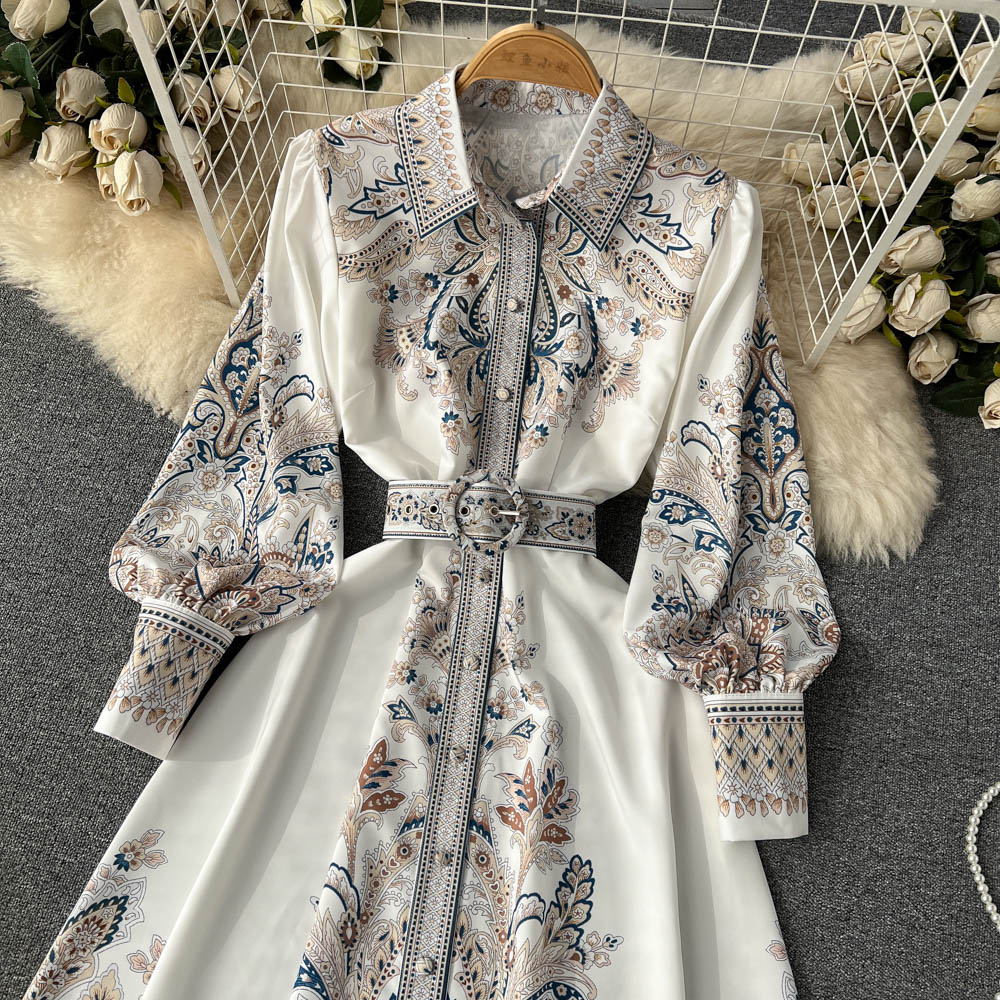Wholesale Women's Casual Elegant Simple Style Printing Holiday Banquet Selfie Turndown Long Sleeve Swing Dress display picture 11