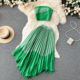 Salt-style girly wear two-piece suit women's summer color contrast tube top top irregular pleated skirt trendy