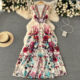 Summer sweet national style retro deep V-neck wood ear sleeveless printed dress female cake fairy long skirt