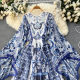 Dress Autumn New 2022 Niche Design European and American Holiday Style Retro Print Bell Sleeve Chiffon Long Dress