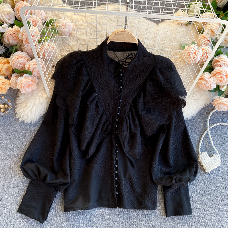 BlackLight luxury Celebrity jacket 2020 new pattern female Gong Tingfeng Retro heavy industry Ruffles Self cultivation Versatile temperament shirt