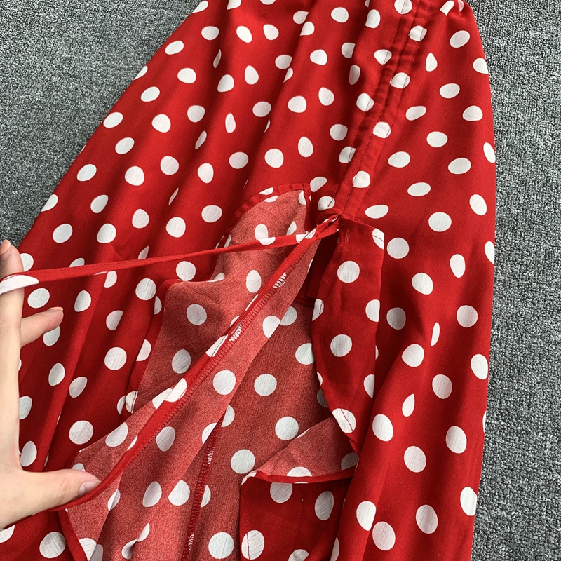 Pháp thích hợp váy retro sóng V-cổ quây dây đeo váy eo không thường xuyên xù váy - Sản phẩm HOT váy babydoll