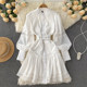 Lace Stitching Lantern Sleeves Spring Ladies French Temperament Long Sleeves Loose Slim Falbala Small Dress