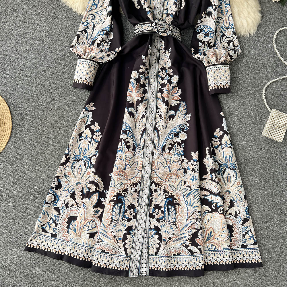 Wholesale Women's Casual Elegant Simple Style Printing Holiday Banquet Selfie Turndown Long Sleeve Swing Dress display picture 14