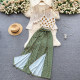 Beach vacation style short knitted suit, versatile camisole, design slit wide-leg pants three-piece set