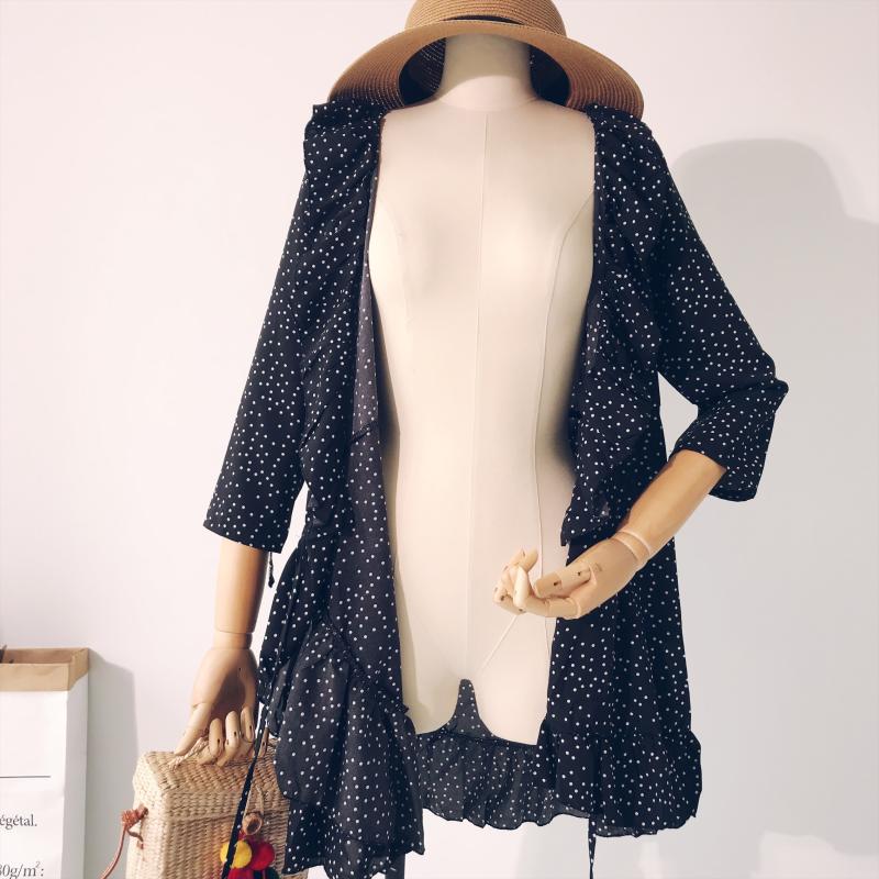 Ngôi sao lãng mạn retro Pháp in eo cao với một chiếc váy cardigan dài tay xù đầm ôm body