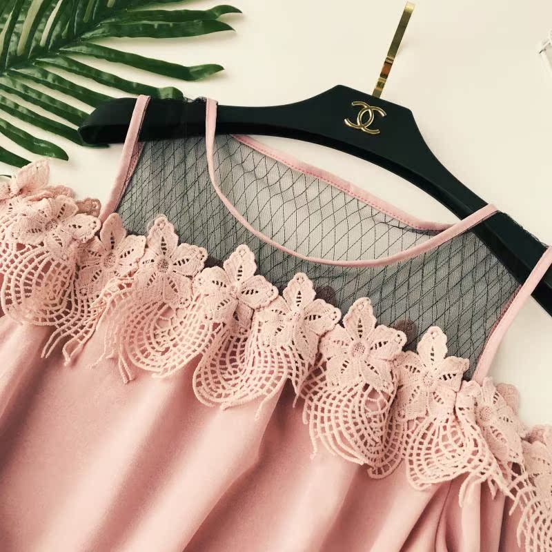 Ưu đãi đặc biệt thời trang Hàn Quốc ren ngọt ngào cổ tròn quây lưới openwork lưới phồng tay áo ngắn tay áo voan sơ mi áo trắng cổ cồn