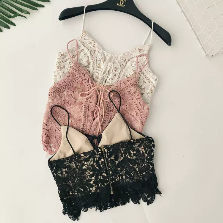 Bohemian kỳ nghỉ gió openwork ren quai ngang ngực trần V-cổ sling áo sơ mi ren vest