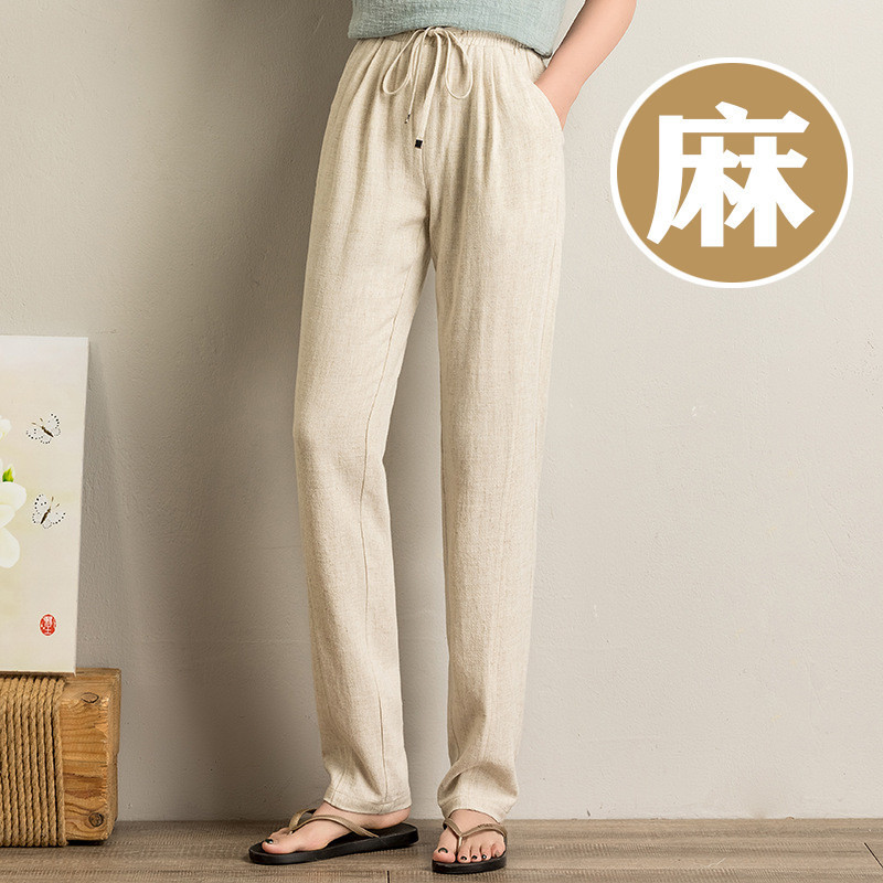 Thin Large-Size Cotton-Linen Pants for Women, Summer Loose Casual Linen Long Pants with Elastic Waist, Linen Drapey Harem Pants, Summer Pants