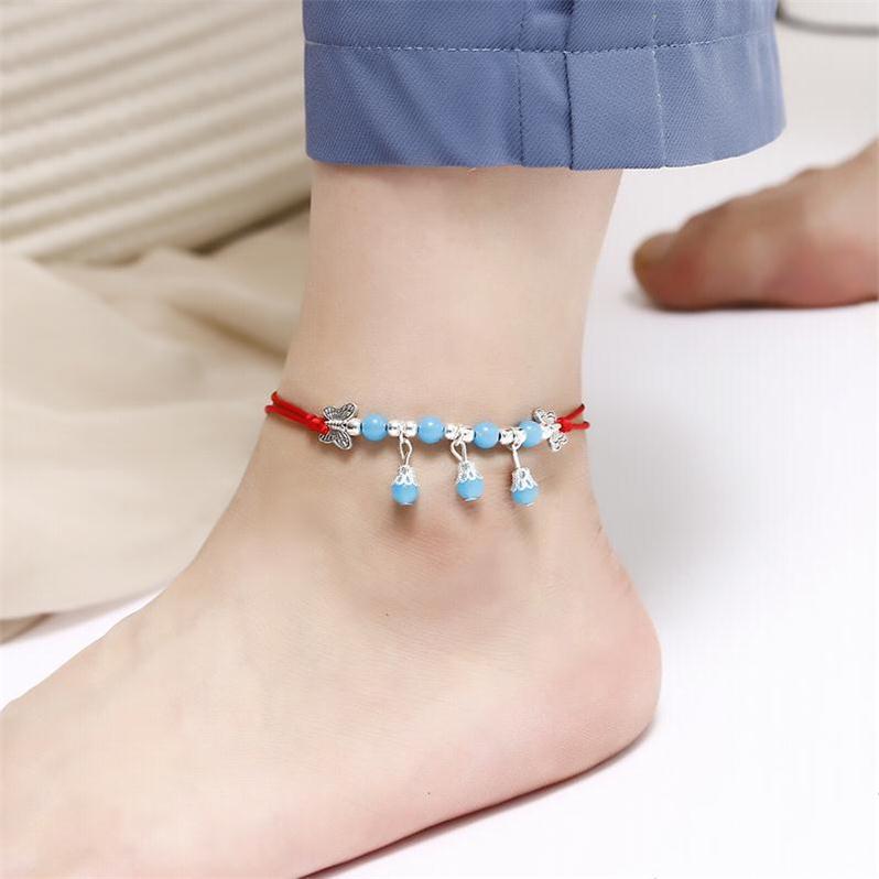 Dây thừng vòng chân đỏ vòng tay dệt hoa hồng chân vàng dây thừng nam và nữ Hàn Quốc cặp đôi đơn giản sinh viên năm nay của trang sức cuộc sống lắc chân đẹp độc