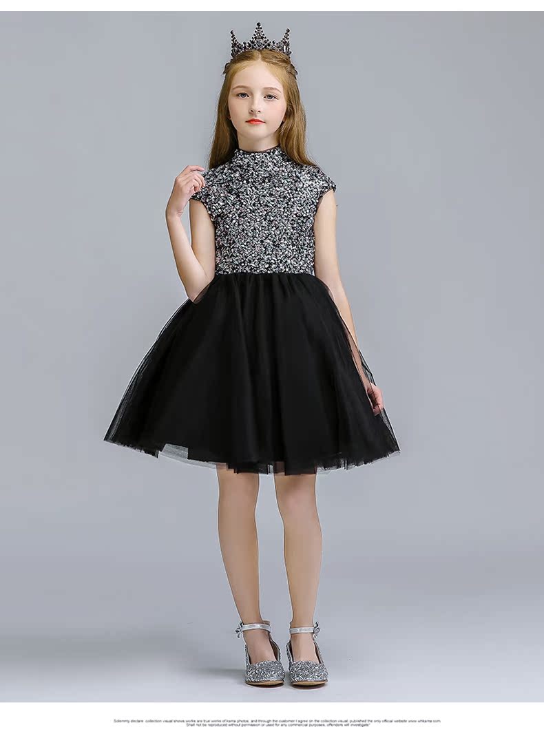 Trẻ em ăn mặc cho bé gái mới váy đen công chúa sequin váy công chúa cao cấp catwalk piano - Váy trẻ em trang phục biểu diễn cho bé trai