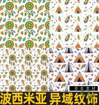 A12 10 Bohemian feather exotic pattern decoration stall pattern retro AI graphic design material