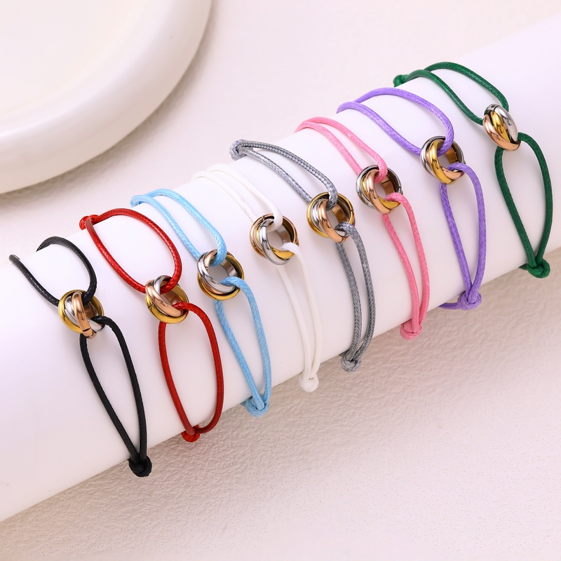 New Möbius Stainless Steel Three-Ring Bracelet, Available in Multiple Colors, Adjustable Couple's Woven Bracelet for Good Luck
