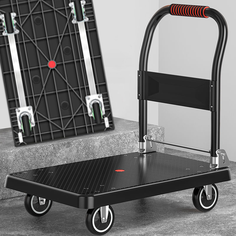 Thickened mute flatbed foldable hand push trolley truck trolley express hand-pulled truck home commercial