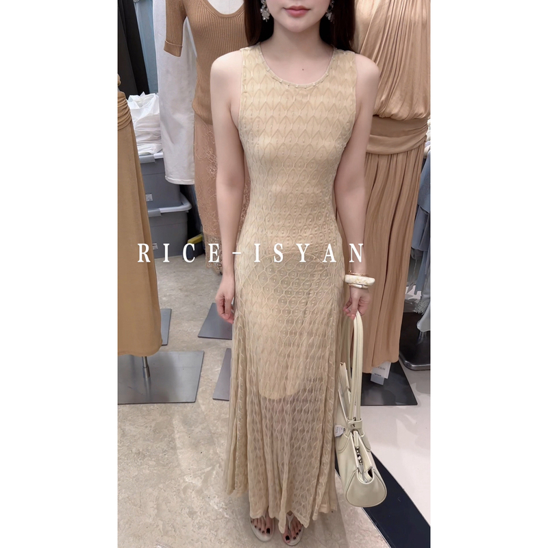 Shisanxing Genuine 2026 Summer New Korean Style French Waist-Cinching Slimming Elastic Slim-Fit Sleeveless Long Dress