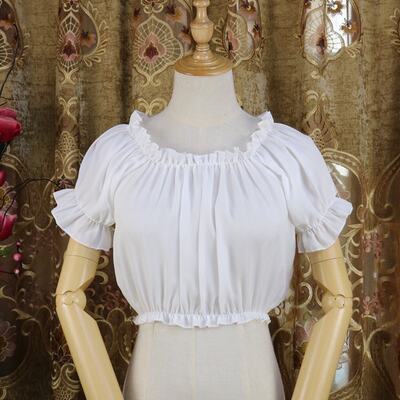 Original lolita dress with summer round-neck, one-shoulder, off-the-shoulder, two-piece, stretched-neck chiffon short-sleeved top