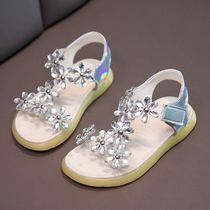 Huili girl sandals 2021 summer new crystal flower fashion Princess soft bottom childrens shoes