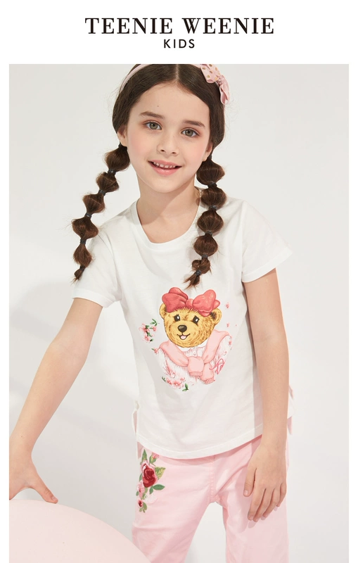 TeenieWeenie Kids Bear Kids Girls Áo thun ngắn tay 2019 Mùa hè mới TKRA92652K - Áo thun