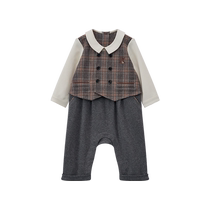 TeenieWeenie Kids Bear Childrens Wear 24 Autumn and Winter Boy Baby British Splicing Plaid One-piece Harness