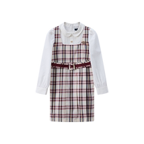 TeenieWeenie Kids 24 autumn new girls plaid fake two-piece long-sleeved dress