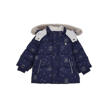 TeenieWeenie Kids Bear Childrens Clothing 23rd Autumn and Winter Baby Boy Hooded Fur Collar Printed Down Jacket