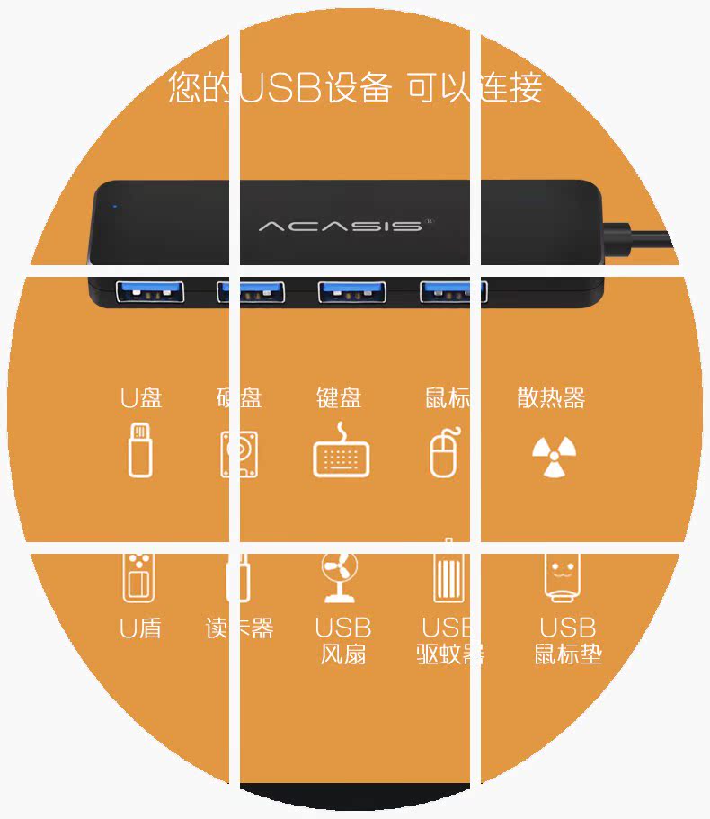 U-PC cổng kết nối cáp kết nối với một đa cổng kết nối lắp ráp điện thoại usb splitter máy tính xách tay máy tính để bàn phần miệng - USB Aaccessories quạt mini đeo cổ