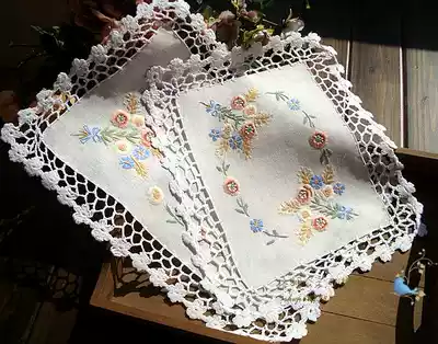 Foreign trade linen hand embroidery Retro pastoral placemat plate mat Vase mat Decorative mat Flower language value-added boutique