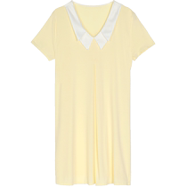 Embry counter new short-sleeved contrasting color small lapel nightgown womens loose short skirt home skirt EL00734